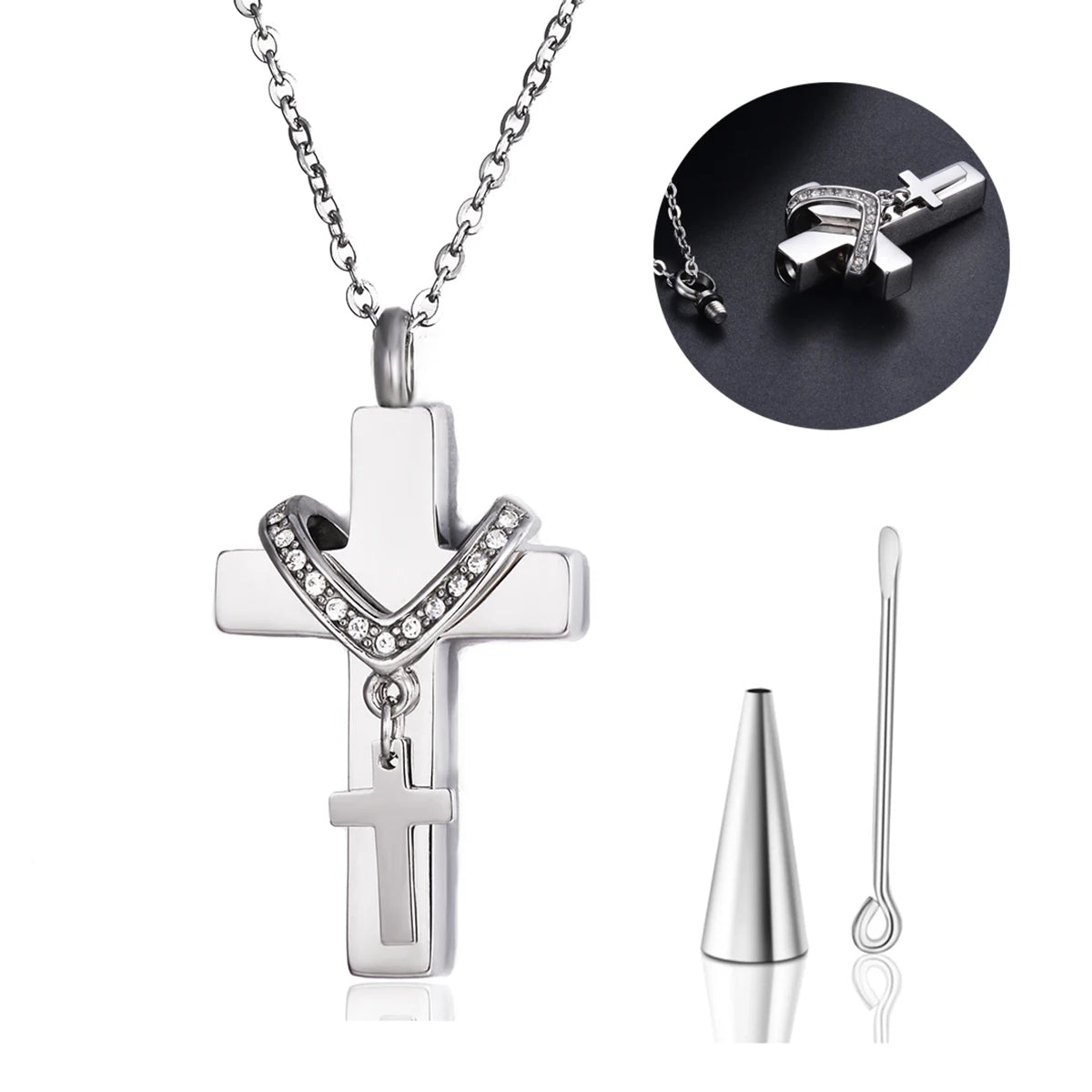 Collier cinéraire double croix