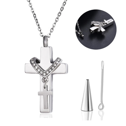 Collier cinéraire double croix