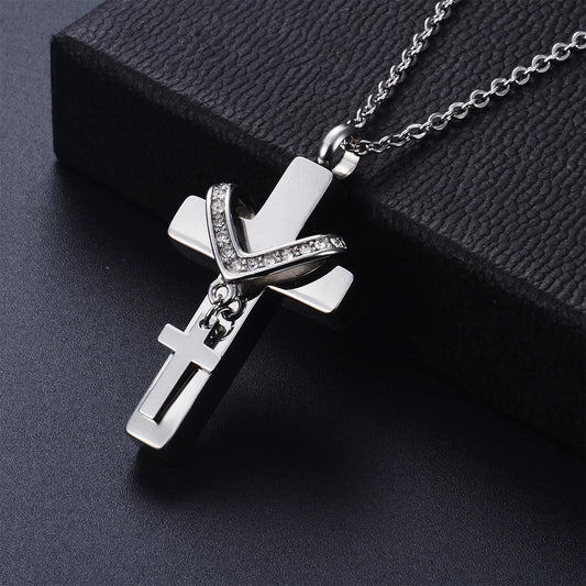 Collier cinéraire double croix