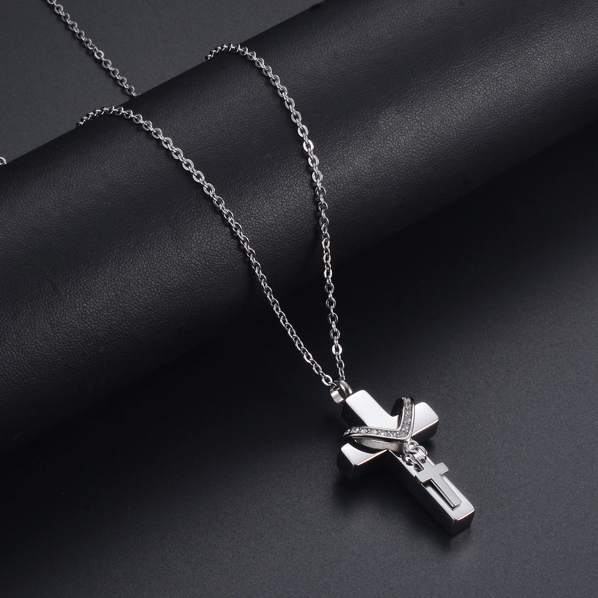 Collier cinéraire double croix