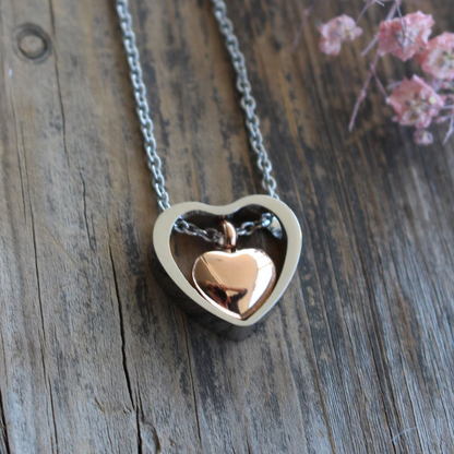 Collier cinéraire double cœur