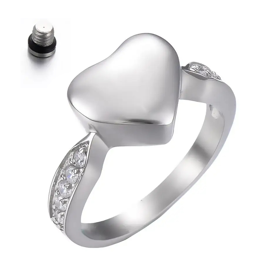 Bague cinéraire cœur en verre