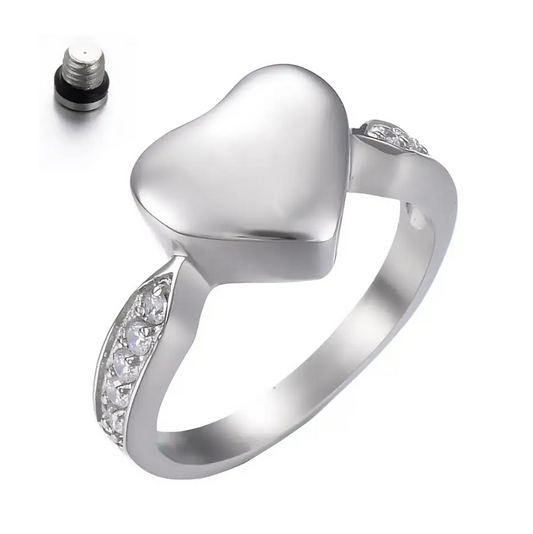 Bague cinéraire cœur en verre